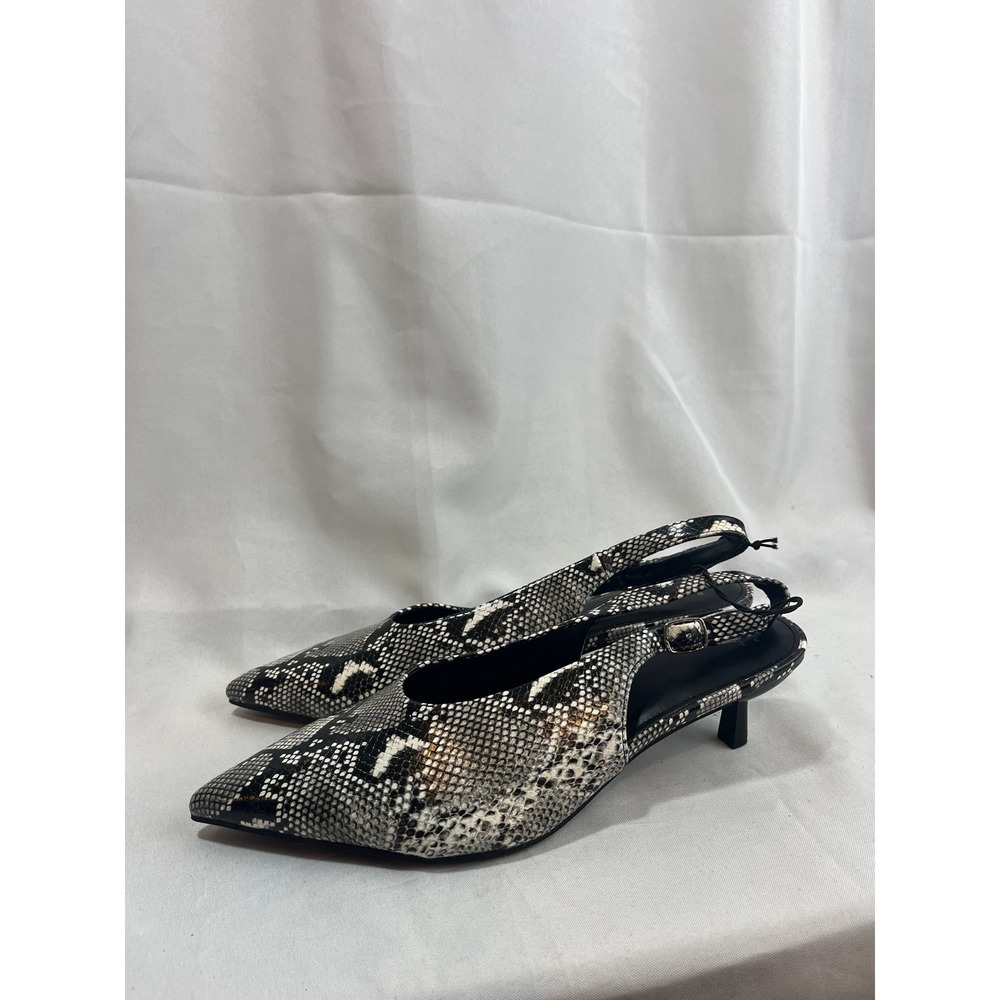 A New Day Womens Snake Print Slingback Kitten Heels Pointed Toe Pumps Black 11
